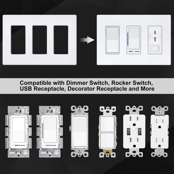 3-Gang Screwless Wall Plate