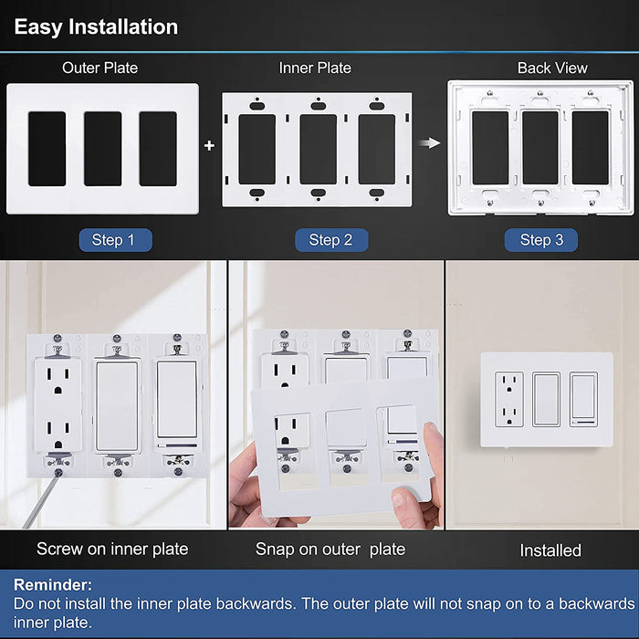 3-Gang Screwless Wall Plate