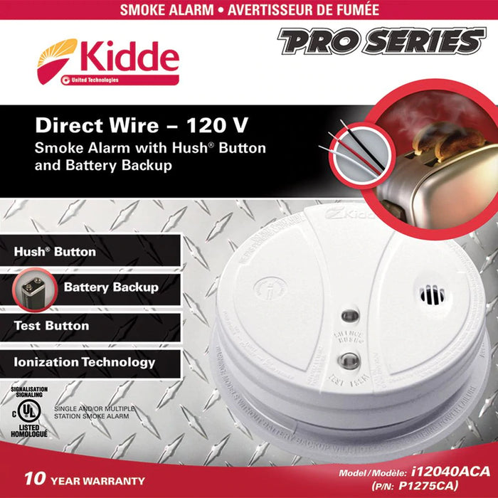 KIDDE – P1275CA – Hardwire Smoke Alarm with Hush®Alarm Silencer with Battery Backup