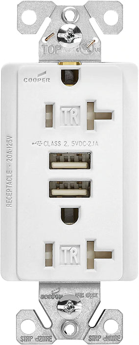 Eaton TR7756W 20 Amp 125V Combination USB 3.1A Charger with Duplex Receptacle