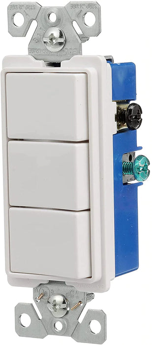 Eaton 7729W-SP 15-Amp 120-Volt Decorator Heavy Duty Grade Three Single-Pole Combination Switches, White